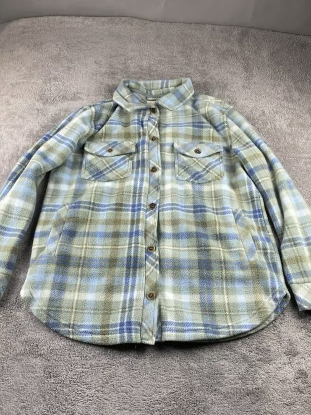 Thread & Supply Button Up Long Sleeve Flannel Shirt Mens Large Green Blue Plaid